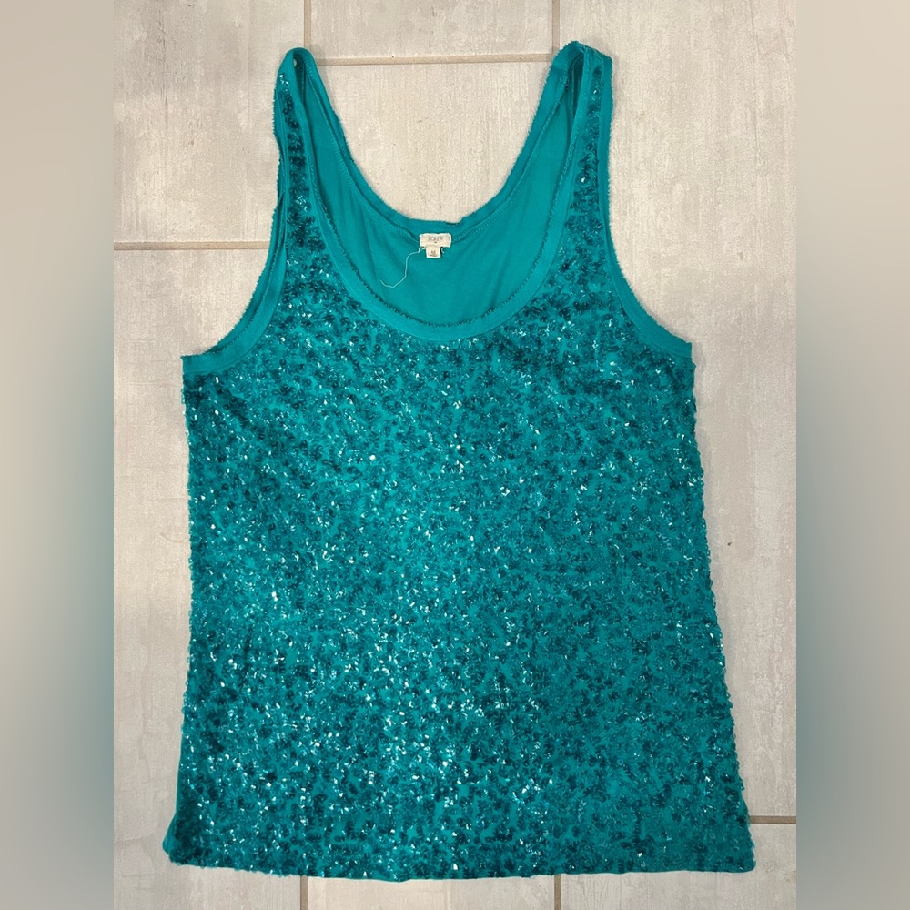 J. Crew Green Sparkle Sleeveless Top